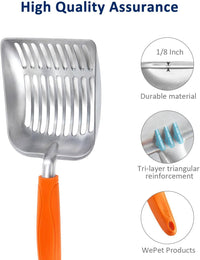 Cat Litter Scoop, Aluminum Alloy Sifter, Kitty Metal Scooper - Small / FLAT Aluminum \ #09 Orange Handle - image 4