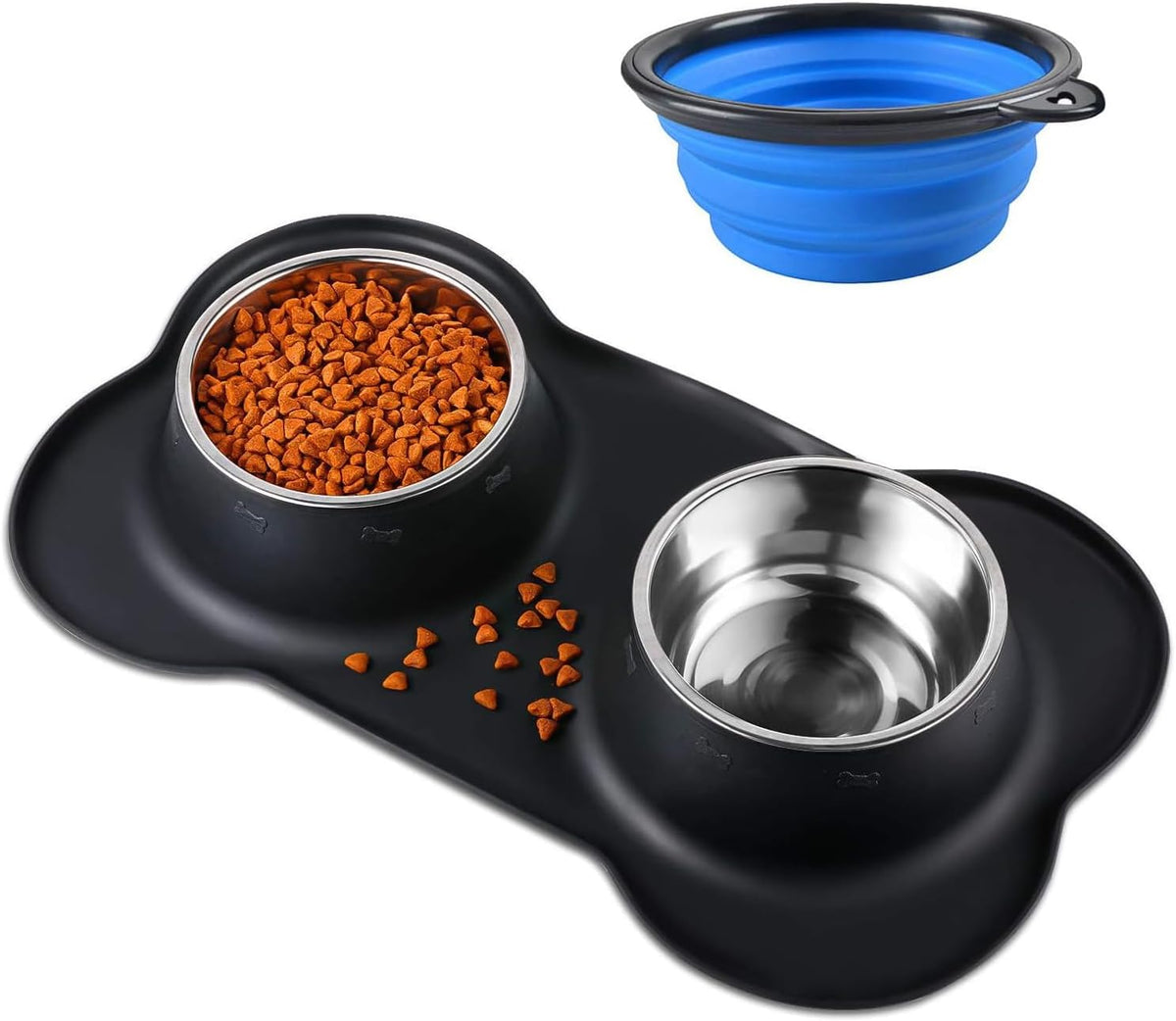 Double Dog Food Bowls Stainless Steel & Water Dish with No-Spill