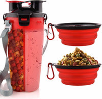 Dog Travel Water Bottle Collapsible Bowls - Red