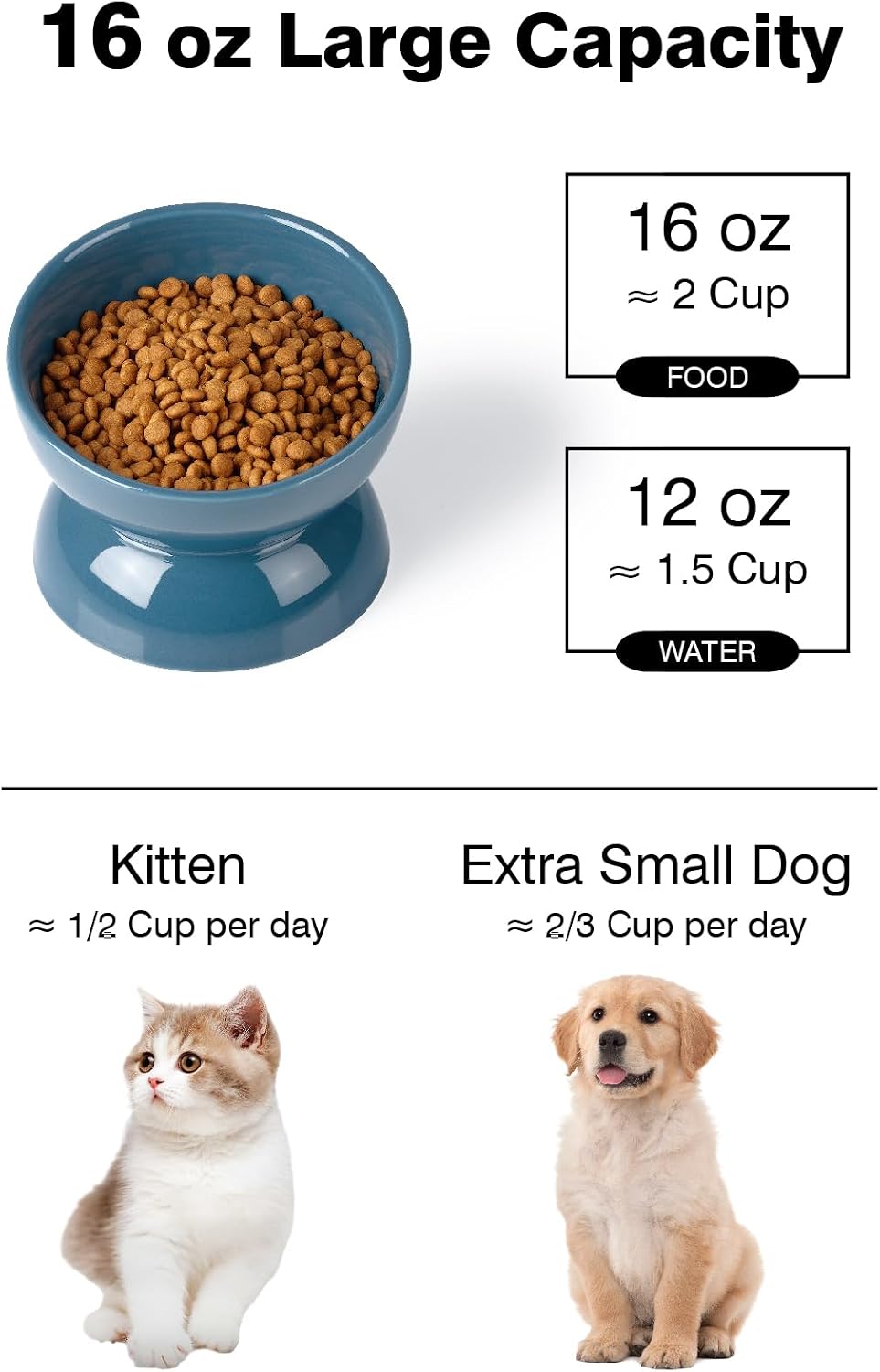 Cat Water Bowl, 15° Tilted and Raised Pet Food Dish - 1 Pack / Blue - image 2