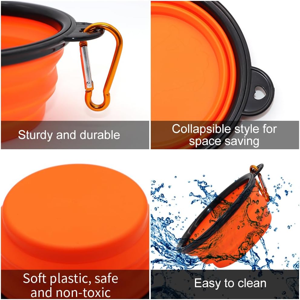 Dog Bowl Pet Collapsible Bowls - Small / Orange+Pink - image 4