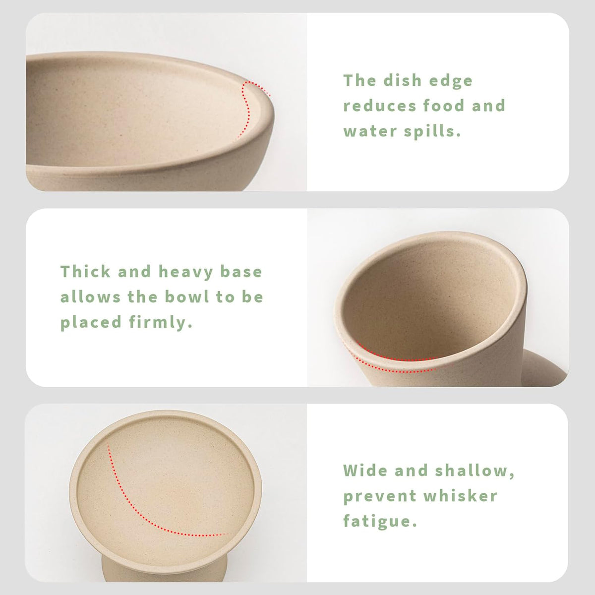 Extra Wide Elevated Ceramic 6.2" Shallow Cat Food Bowl – Essentials for Cats - Pottery Clay-Deeper - image 4