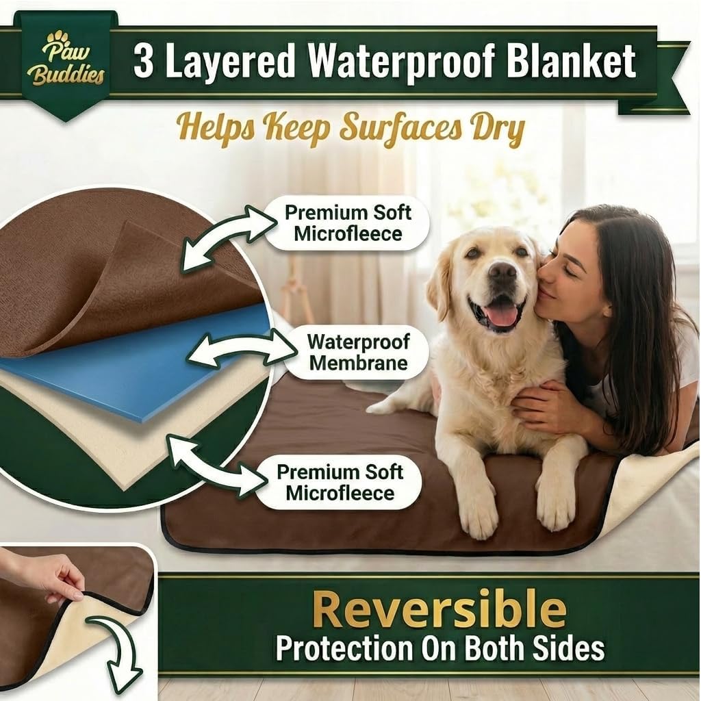Paw Buddies Waterproof Blanket King Size 80"x90" for Dogs, Pets - Brown - image 3