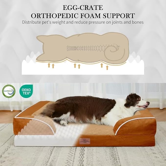 Comfort Expression Small Dog Beds Waterproof Cat Beds Orthopedic Foam Sofa Beds for Small Dogs Comfy Pet Bed with Washable Removable Cover & Non-Slip Bottom(XX-Small,Caramel)