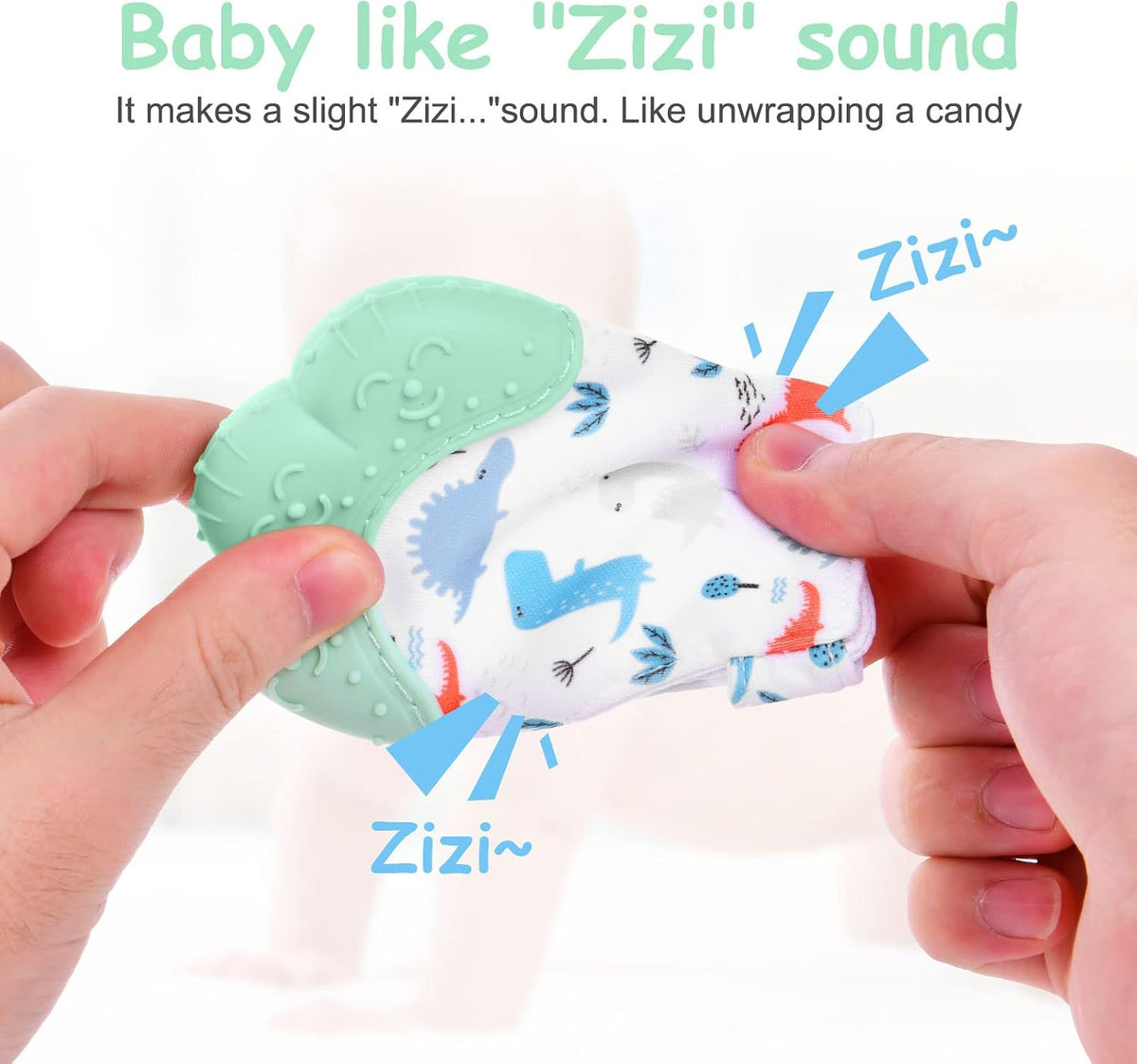 2Pack Silicone Teething Mitt - green dinosaur - image 4