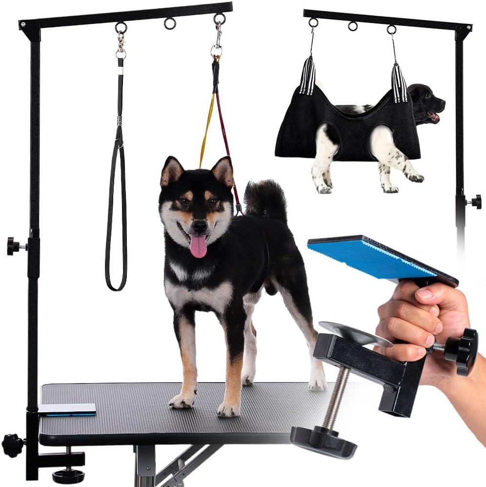 Dog Grooming Table Arm with Hammock, Adjustable Height - Black