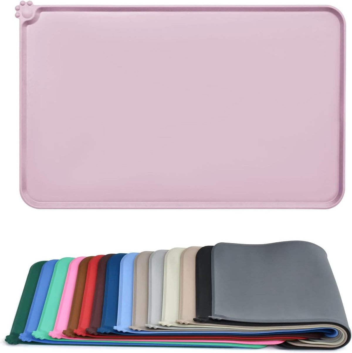 AUDWUD Waterproof Silicone Pet Feeding Mats - Peach Pink / 24" x 16"