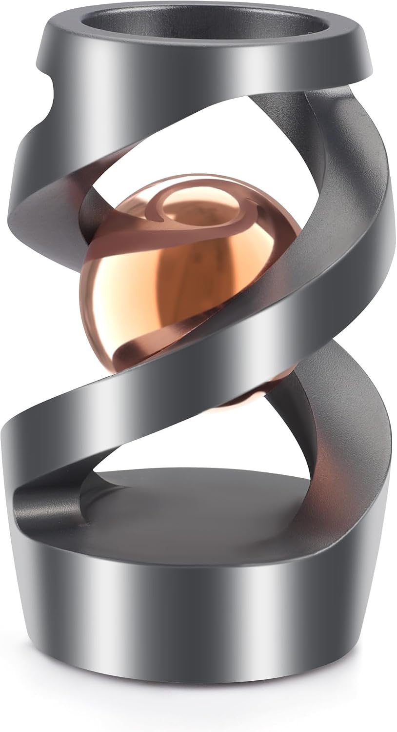 DOLASEV kinetic spinning desk toy in CNC machined metal, rose gold