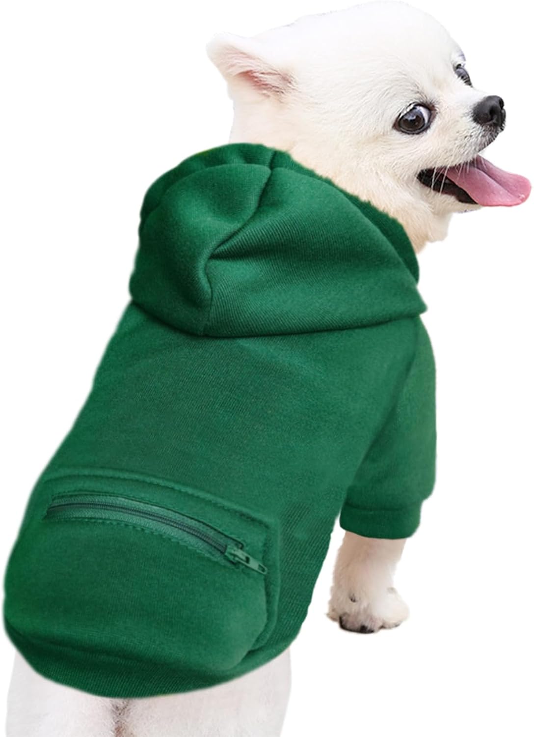 Dog Hoodies for Small Dogs with Zipper Pocket - Green / X-Large - image 2