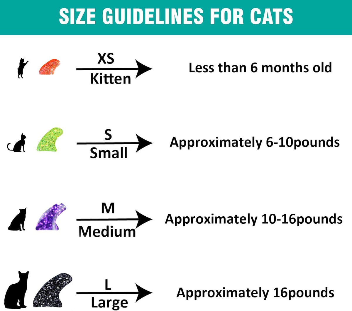 10x Colors / 100 pcs Cat Nail Caps - L - image 2