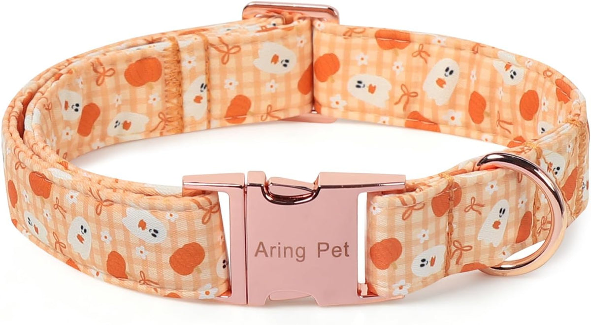 ARING PET Halloween Dog Collar-Cute Fall Dog Collar for Small Dogs - Large / Halloween Orange Checkered Metal