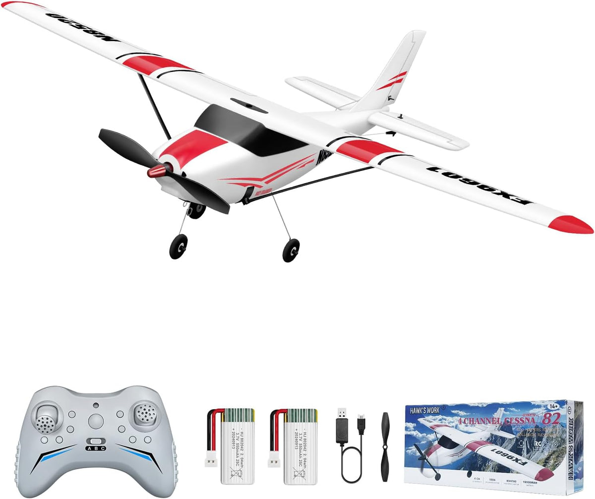 HAWK'S WORK 2 CH RC Airplane, RC Plane Ready to Fly - 4ch-white-brushless