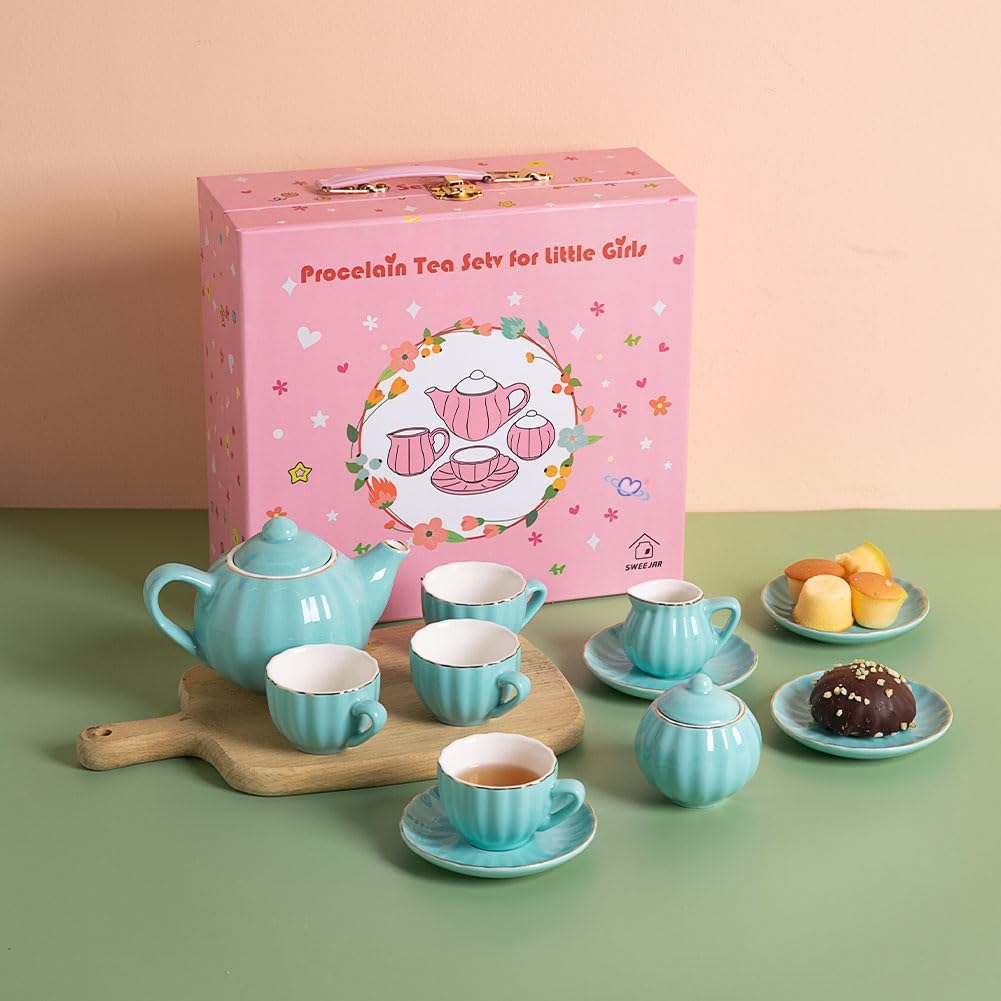 Sweejar porcelain tea set for little girls in pumpkin shape with teapot, cups and saucers - view 20