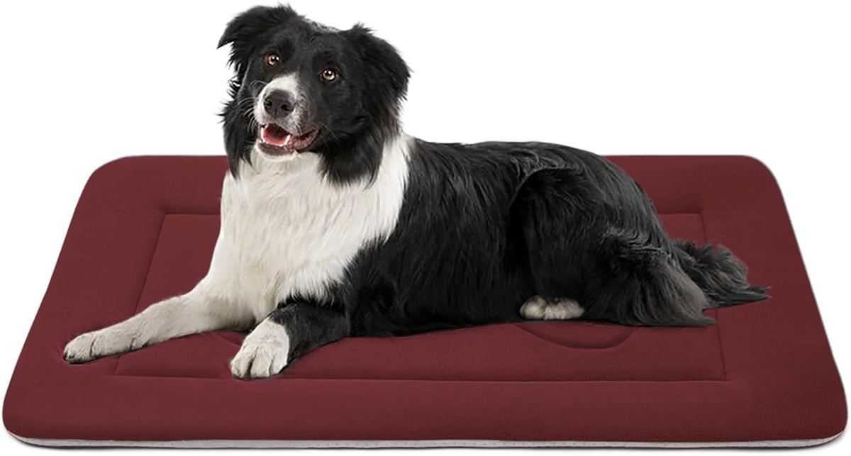 Large Dog Bed Soft Dog Crate Pad Mat 42 in Non-Slip Bottom Washable - 36.0"L x 23.0"W x 1.2"Th / Dark Red