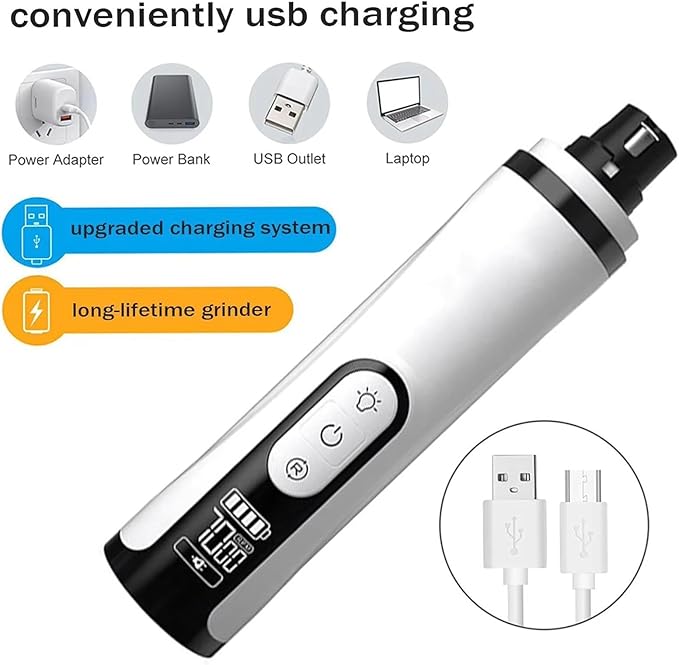 Upgrade Heusom Groom Pro Nail Grinder Cordless with LED Light & 3 Speeds, Dog Cat Nail Trimmer 2000mAh Long-Lasting Battery for Thick Nails for Dogs and Cats (1 Pc+1 Head)