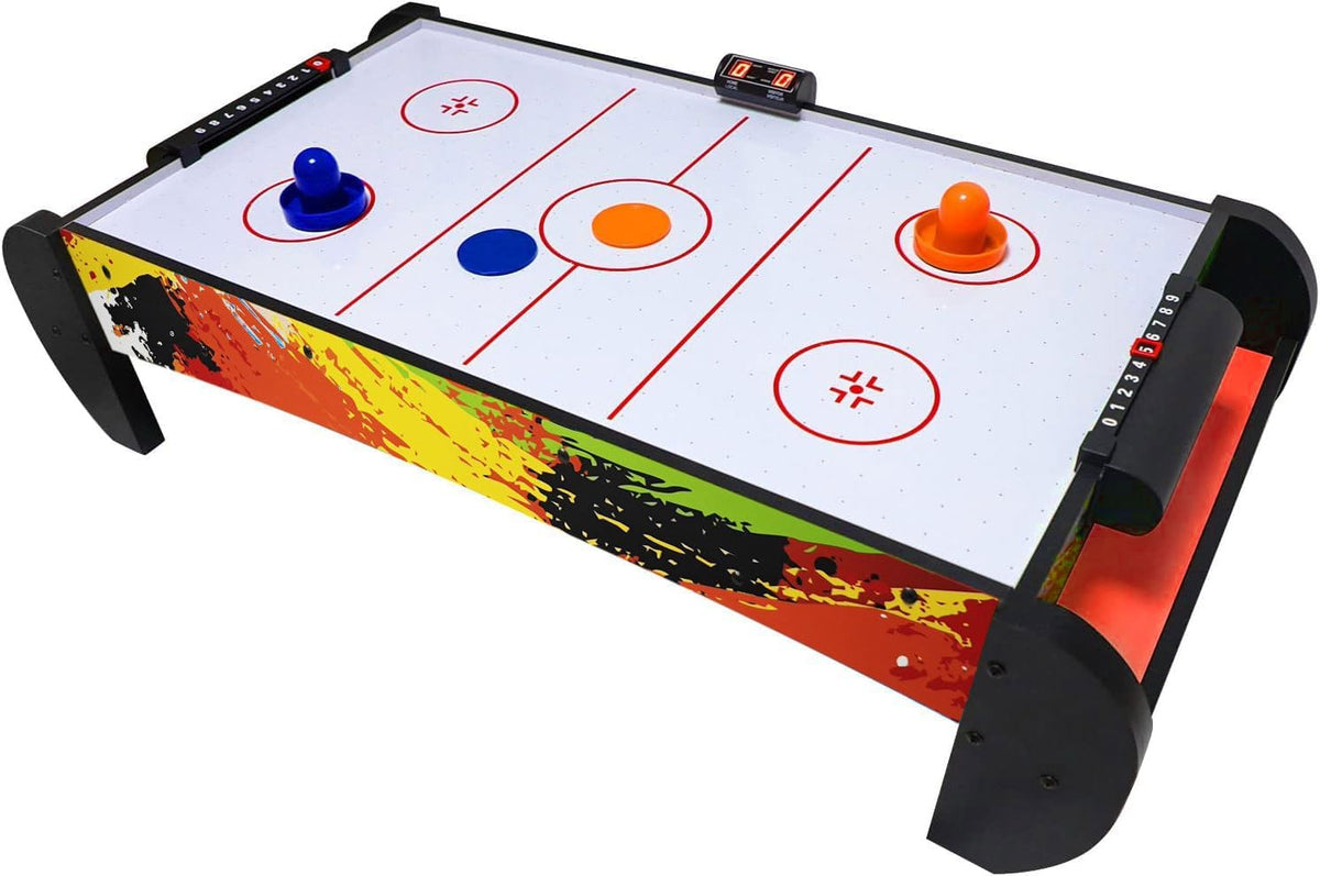 GOOSO 38 inch tabletop air hockey table for kids in green and black with LED scoring - view 2