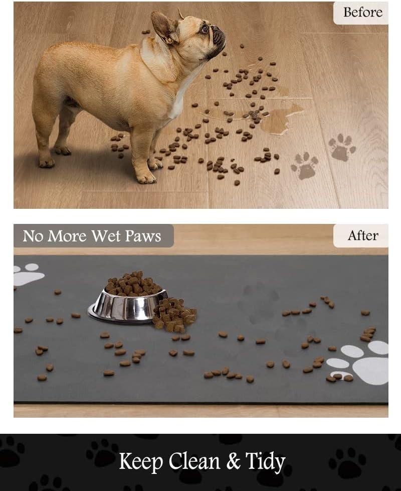 PADOOR Pet Feeding Mat-Absorbent Dog Mat for Food and Water Bowl-No - 16"x24" / Dark Grey - image 3