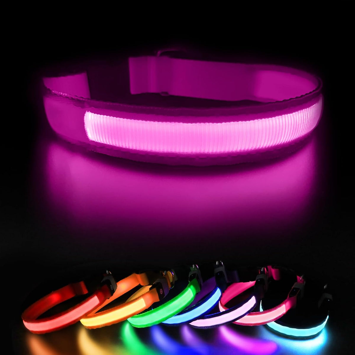 Light Up Dog Collar - LED Dog Collar Rechargeable Waterproof Night Walking Glow Collar for Dogs - Pink / M(19.69*0.98inch)
