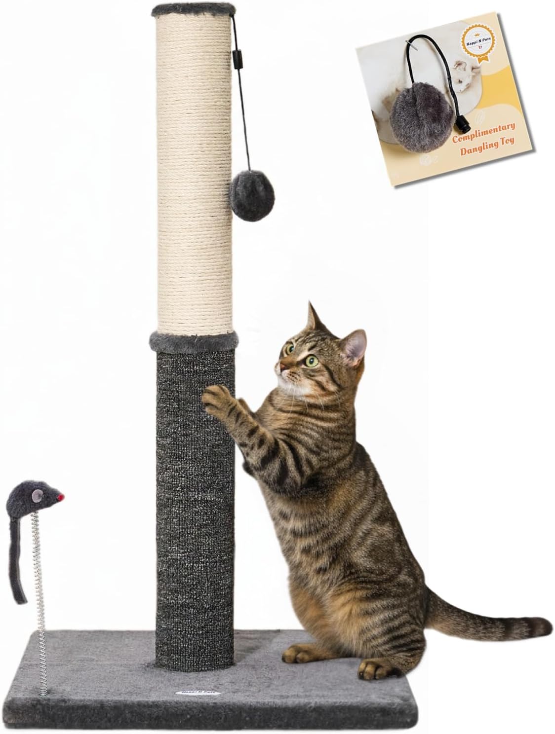 Cat Scratching Post, Cat Scratchers for Indoor Cats with Toys – Essentials for Cats - 29.5" / Smokey Gray