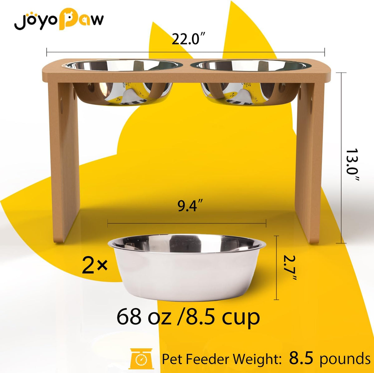 Elevated Dog Bowls, Bamboo Raised Dog Bowl Stand – Essentials for Dogs - Natural / X Large: 13'' Tall-68 oz Bowl - image 2