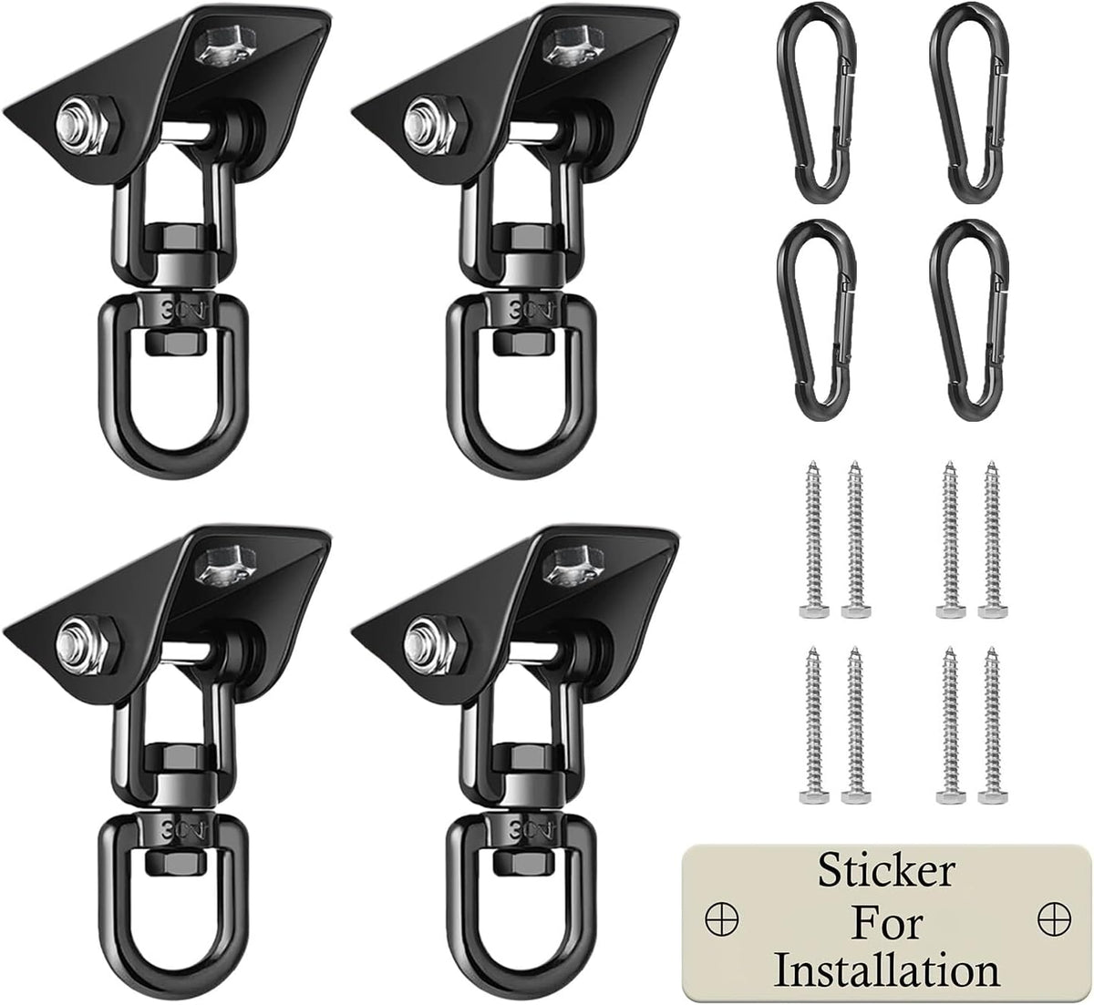 Heavy Duty Swing Hangers for Wooden Sets 2000 LB Capacity Hammock - Black / 4 Packs