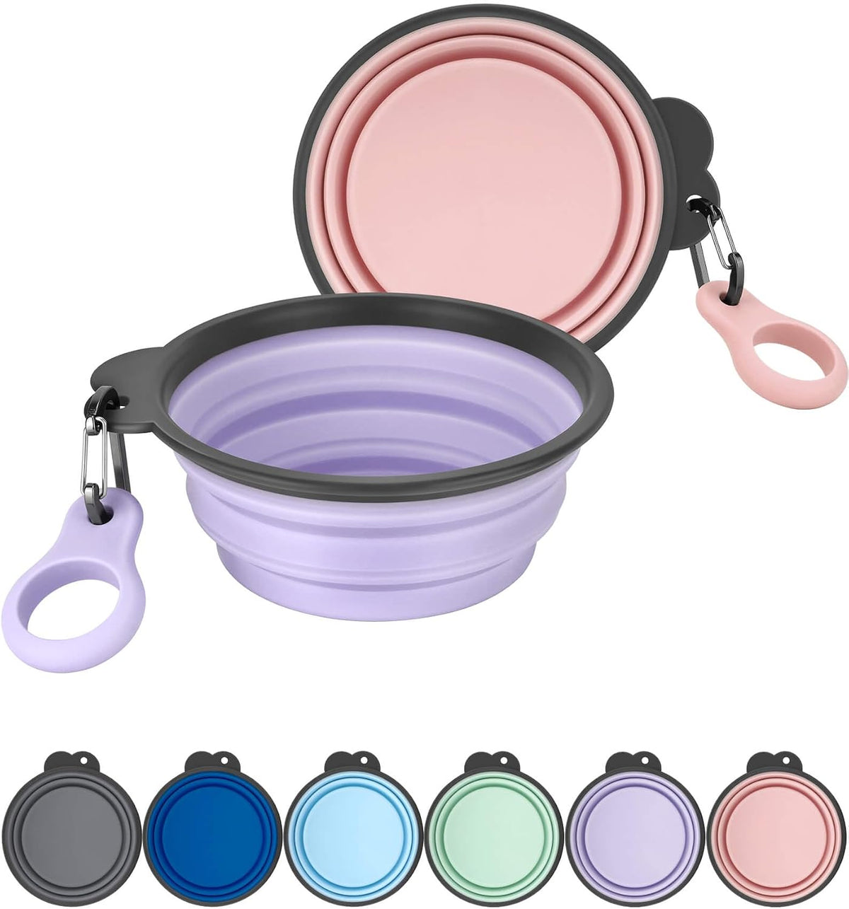 2 Pack Collapsible Dog Bowls with Bottle Carrier – Essentials for Dogs - Small (Pack of 2) / 4. Light Violet & Pink