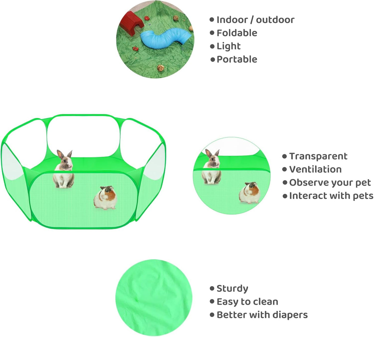 Small Animal Playpen, Pop-Up Portable Play Yard for Guinea Pigs - Green - image 2