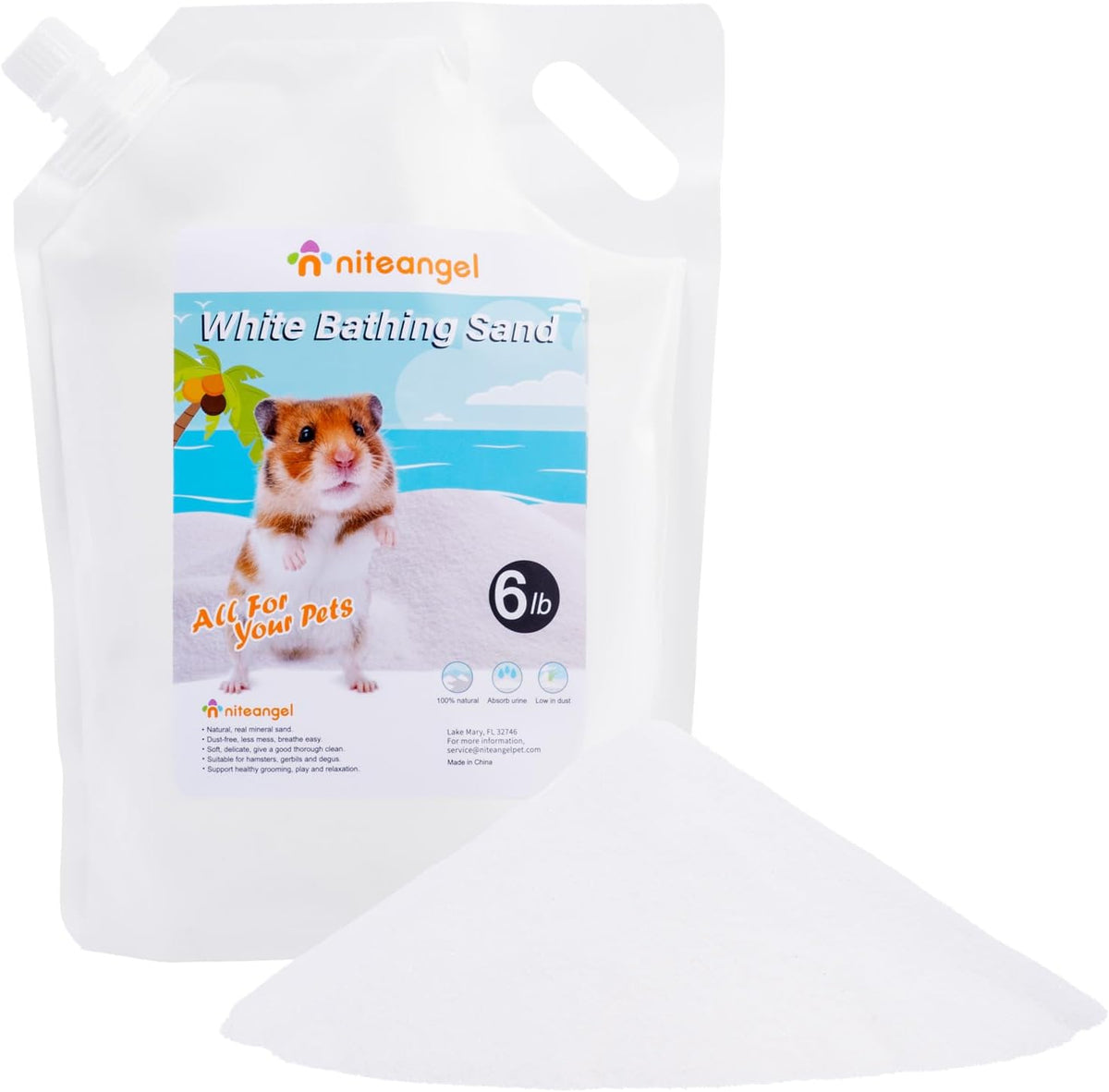 Niteangel Hamster Desert Bath Sand: 2.5lb/40oz No-Dust Bath & Easy - 6LB/96oz / White Sand