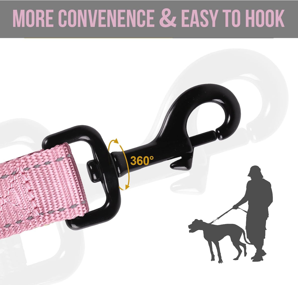OneTigris No-Pull Dog Leash with Handle for Medium Large Dogs – Essentials for Dogs - Pink / 4FT - image 3