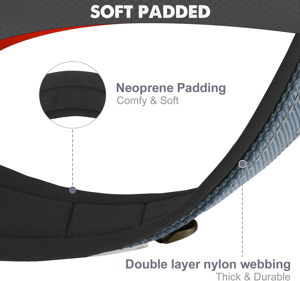 Joytale Reflective Dog Collar for Large Dogs with Wide Padding - Gray / XL - image 2