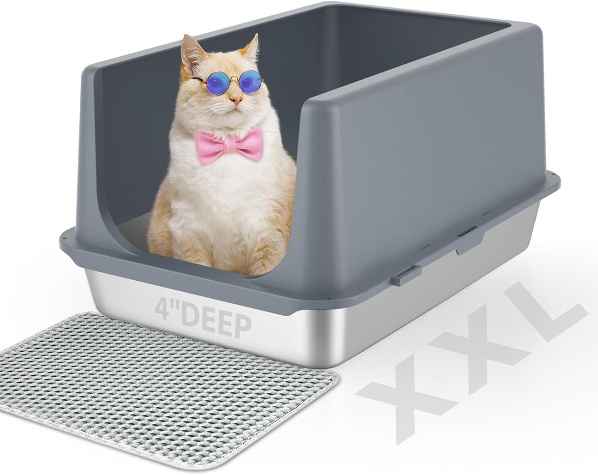 Stainless Steel Litter Box with Lid, Metal Cat Litter Box - 12"H - Grey