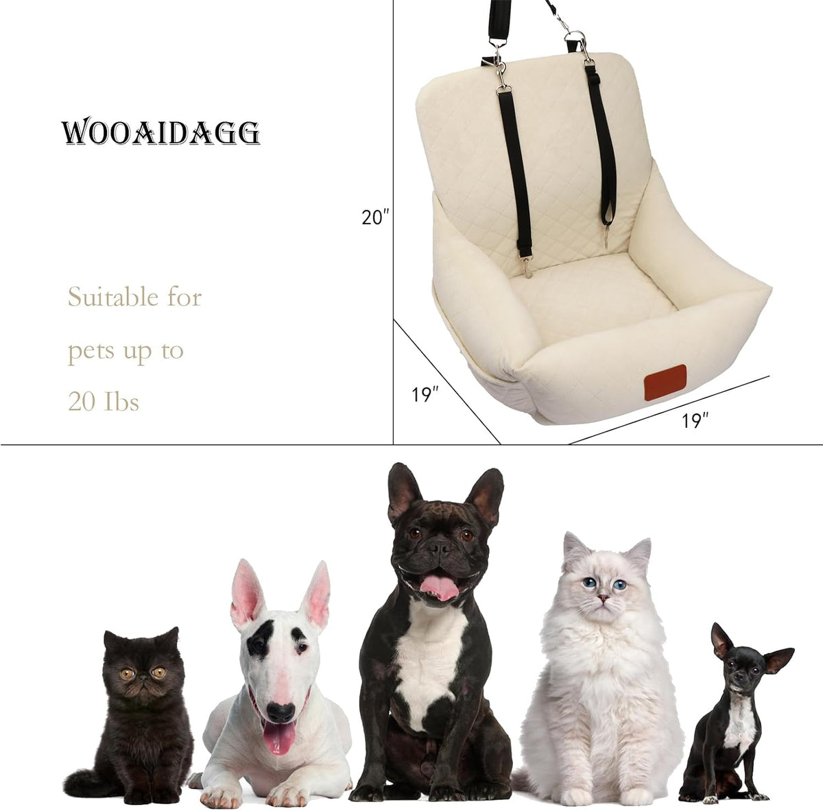 WOOAIDAGG Dog Car Seat for Small Dogs, Ultra-Soft Fabric - Beige