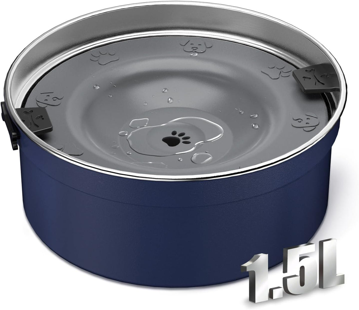 Dog Water Bowl No Spill, 1.5L/50oz Stainless Steel Slow Water Bowl for Dogs, Spill Proof Dog Bowl - Blue