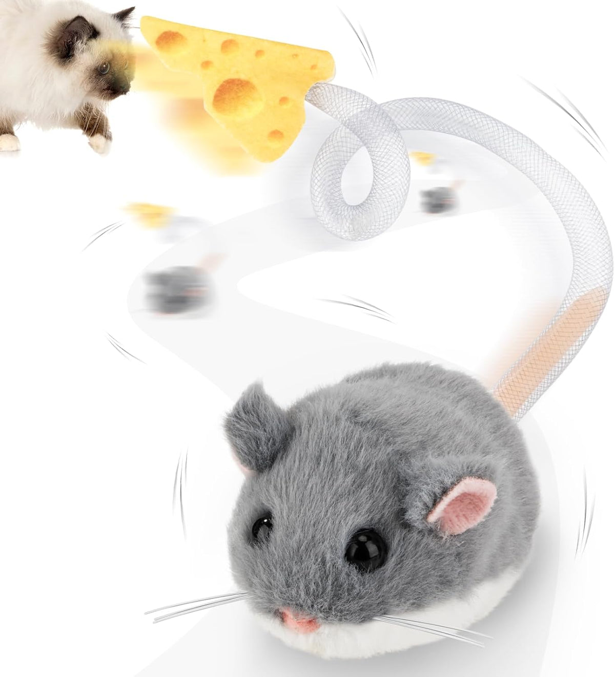 Migipaws Interactive MigiMouse Cat Toy 360° Rolling & Spin with Mesh - Grey