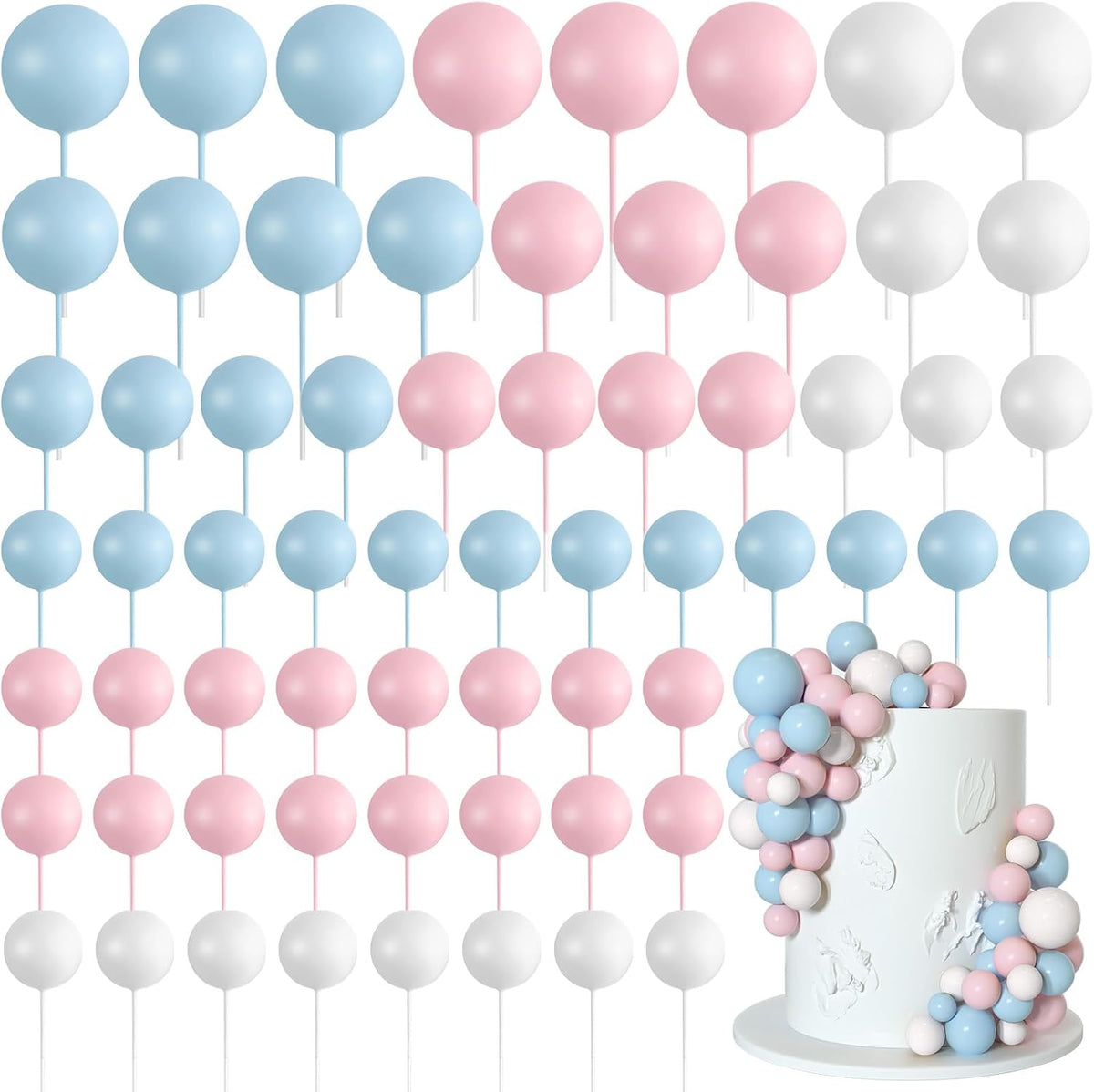 75 Pieces Cake Balls Topper Decorations Foam Cupcake Topper Mini - Blue,pink,gold