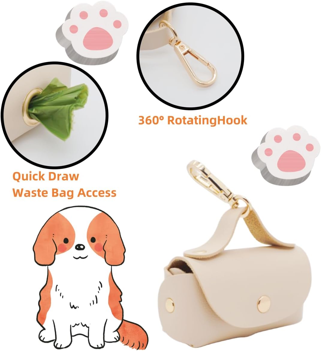 Leather Poop Bag Holder Dispenser for Leash - Beige - image 4