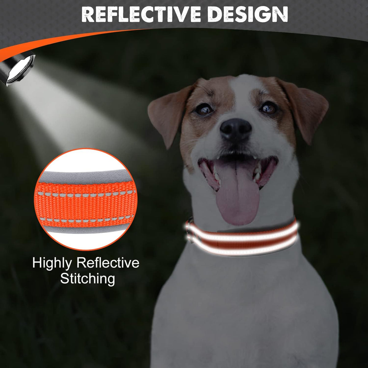 Joytale Reflective Dog Collar for Large Dogs with Wide Padding - Orange / S - image 4
