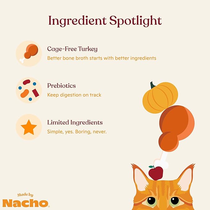 Made by Nacho Bone Broth Cat Food Topper for Hydration and Picky Eaters - Add Protein and Flavor to Your Dry Cat Food – Supports Optimal Nutrition, Digestion, Skin & Coat 11 oz. (Pack of 4), Turkey