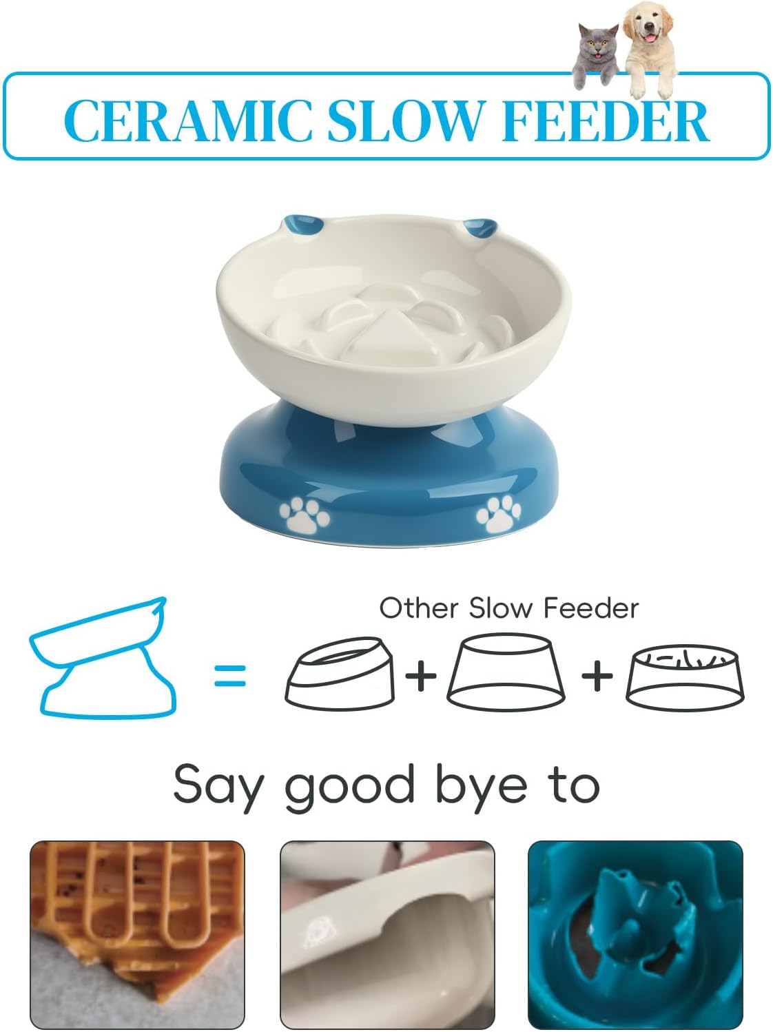 Y YHY Ceramic Cat Slow Feeder - Blue / 6 inches - image 4