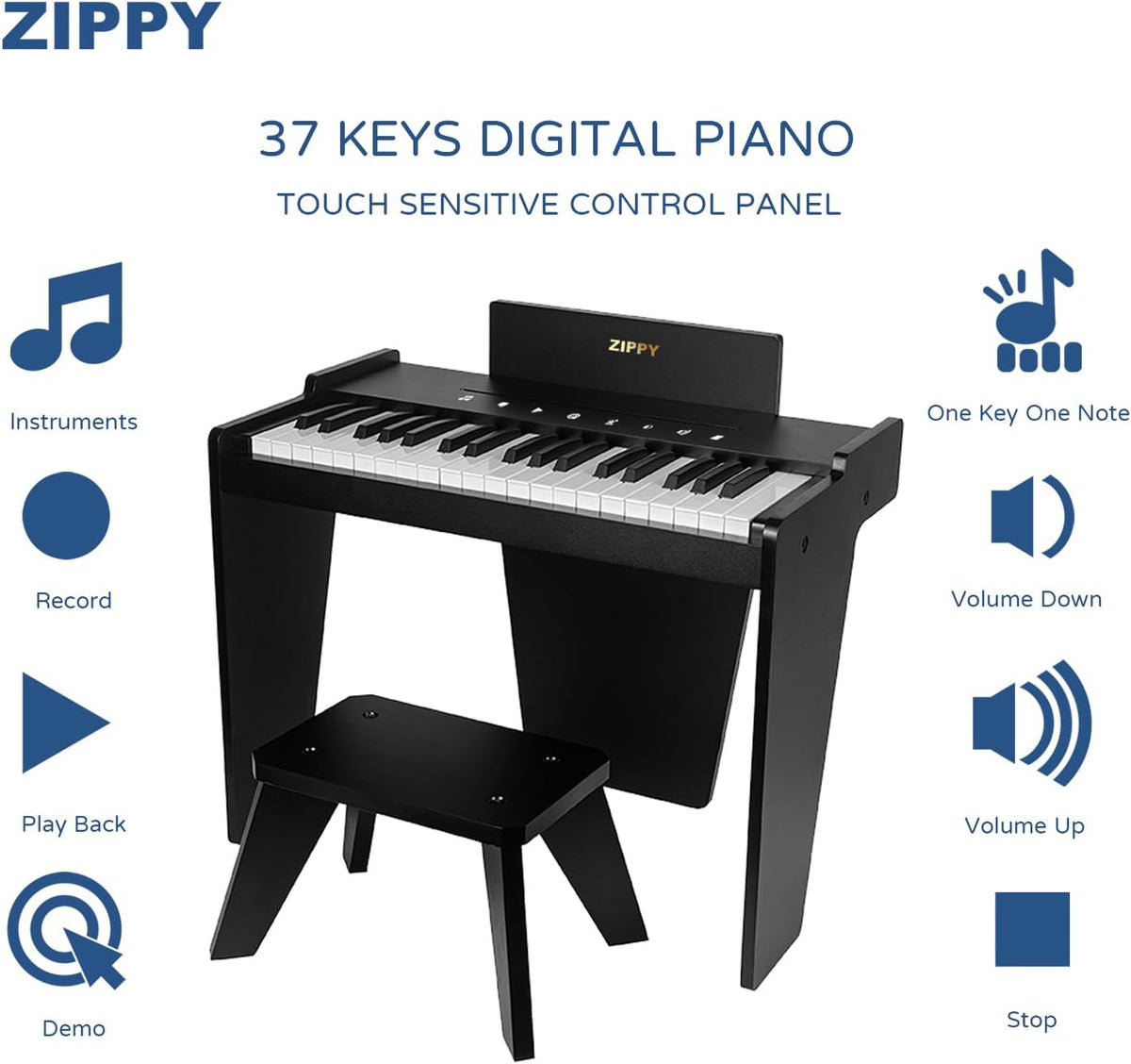 Kids Piano Keyboard, 37 Keys Digital Piano for Kids - Black Plus - image 2
