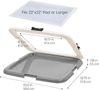IRIS USA Pee Pad Holder - For Potty Training Regular Sized Dog & Puppy Pee Pads, Secured Latches, Non-Skid Feet, Leak Protection, Fits 22"x22" Pad or Larger, Square, Dark Gray