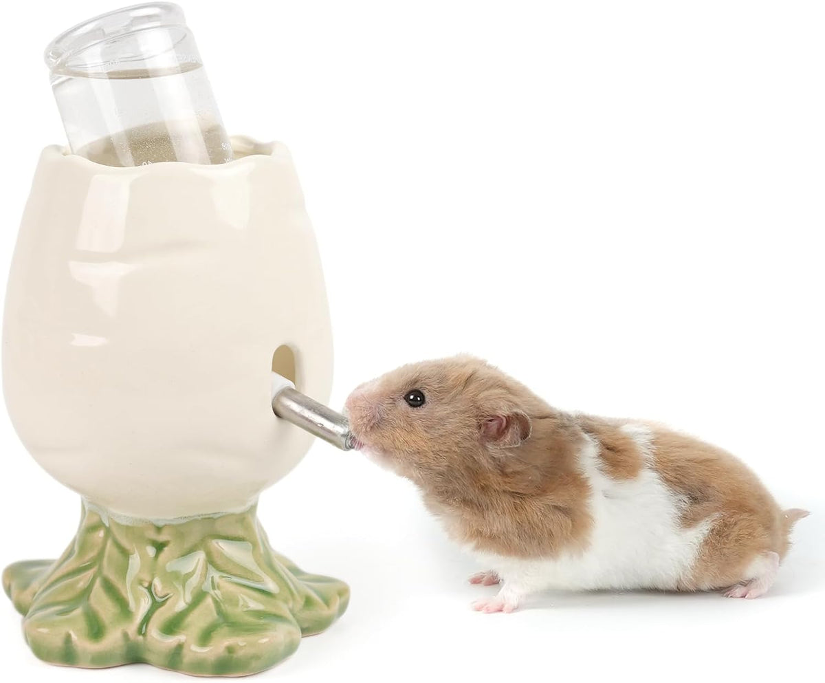 Adjustable No Drip Ceramic Hamster Water Bottle for Glass Tank – Essentials for Small Pets - White Carrot