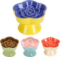 S&Q's CERAMICS Raised Slow Feeder Cat Bowl - 5.8" / Blue