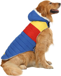 HDE Dog Puffer Jacket Fleece Lined Winter Coat & Harness Hole NVY - Large / 90s Colorblock