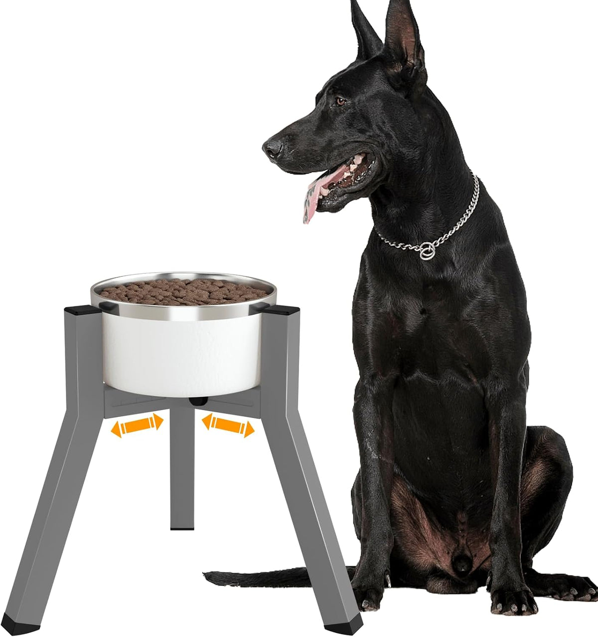 Dog Bowl Stand for Medium & Large Dogs, Adjustable Width 7-10.7" - Height: 11", Width: 7-10.6" / Grey