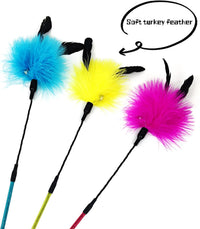 Cat Wand Toys, 3 PCS Interactive Feather Wands Colorful Cat Teaser Wand – Essentials for Cats - B - image 3