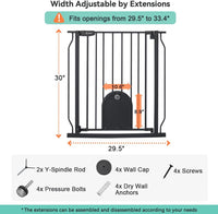 COMOMY 29.5-43.7" Pet Gate with Adjustable Cat Door for Stairs - Black / 33.4" Wide x 30" Tall - image 2