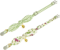 Cotton Bowtie Cat Collar with Bell 2 Pack Adjustable Breakaway Kitten - Floral Green+Plaid / 7.5-11.4 Inch (Pack of 2) - image 4