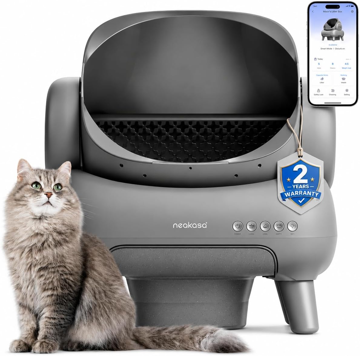 Neakasa M1 Plus Automatic Cat Litter Box with 2-Year Protection Plan – Daily Care for Cats - Grey