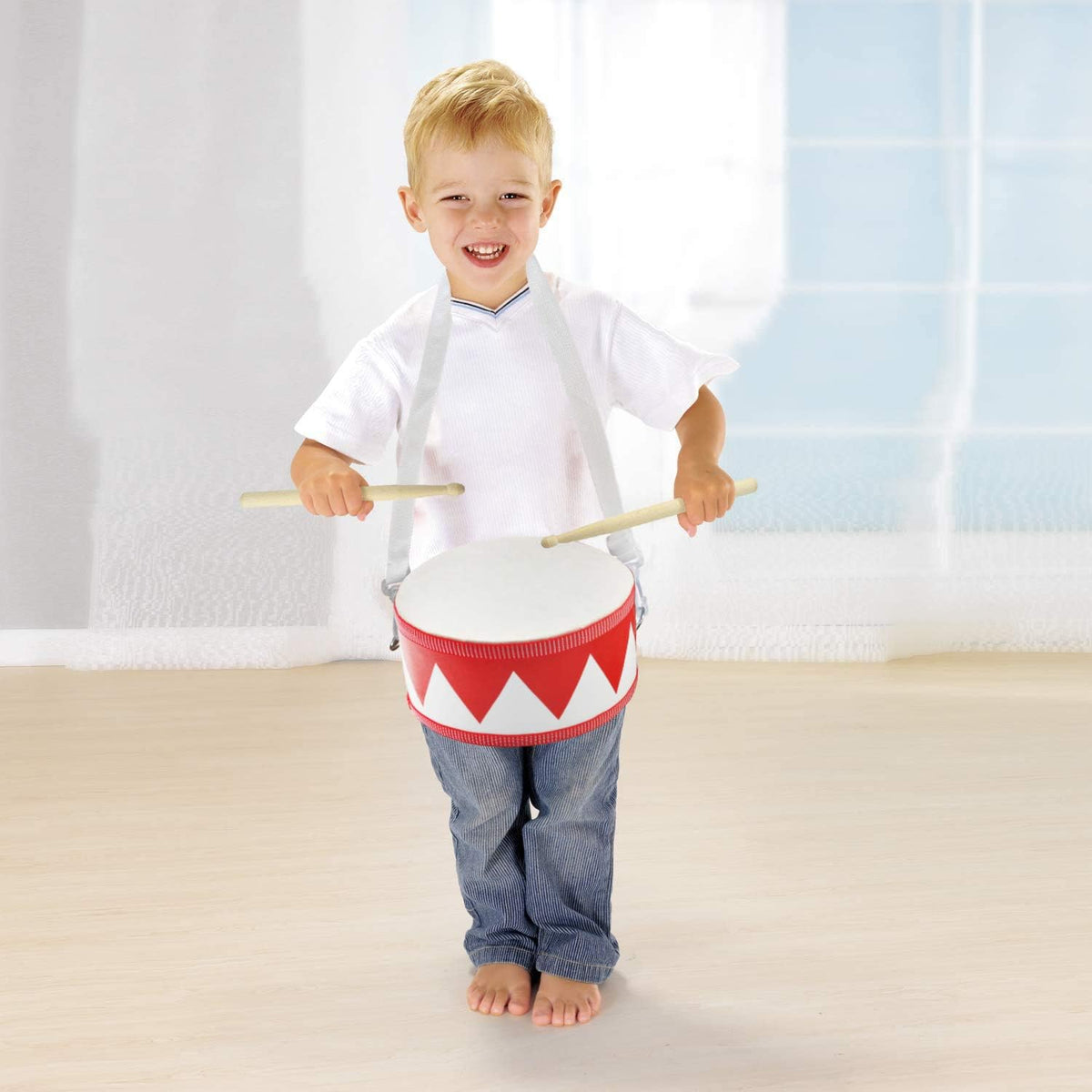Kids Drum Set 8-Inch Wooden Drum Toys with an Adjustable Strap and 2 - 8-inch Red - image 4